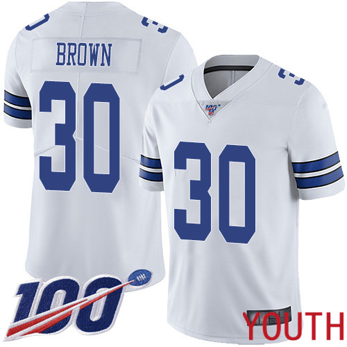 Youth Dallas Cowboys Limited White Anthony Brown Road 30 100th Season Vapor Untouchable NFL Jersey